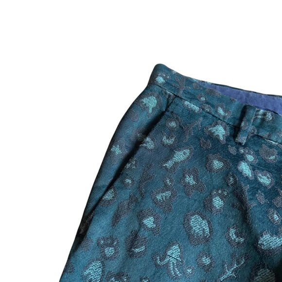 Tsumori Chiatso Cropped Length Slacks Pants Teal Print Trousers Size 10 Women's - Picture 3 of 11